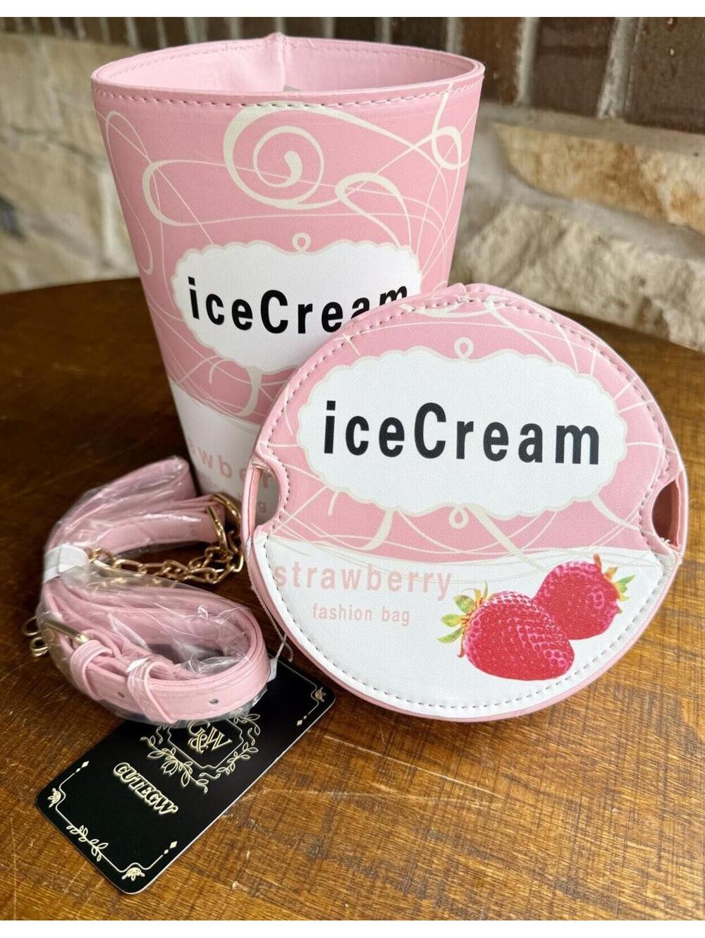 iceCream Strawberry Fashion Bag Pink Round Crossbody Purse